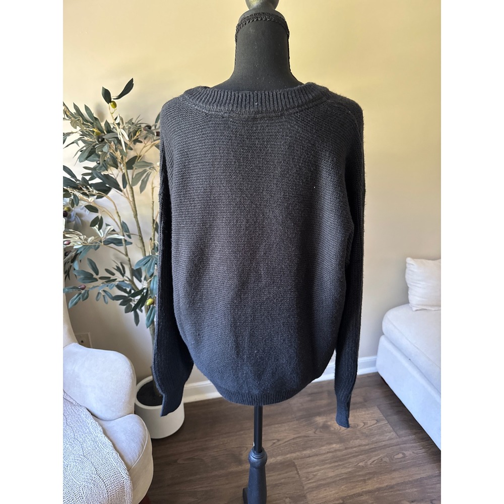 AnyBody Women Black Mixed Cable Knit Crew Neck Sweater Size Large Pullover - Picture 3 of 4